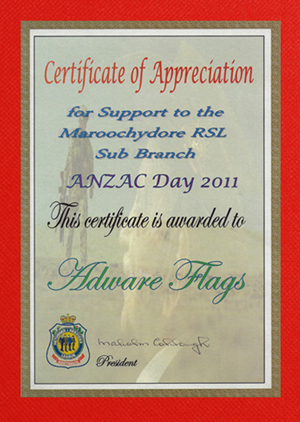 RSL QLD Certificate of Appreciation
